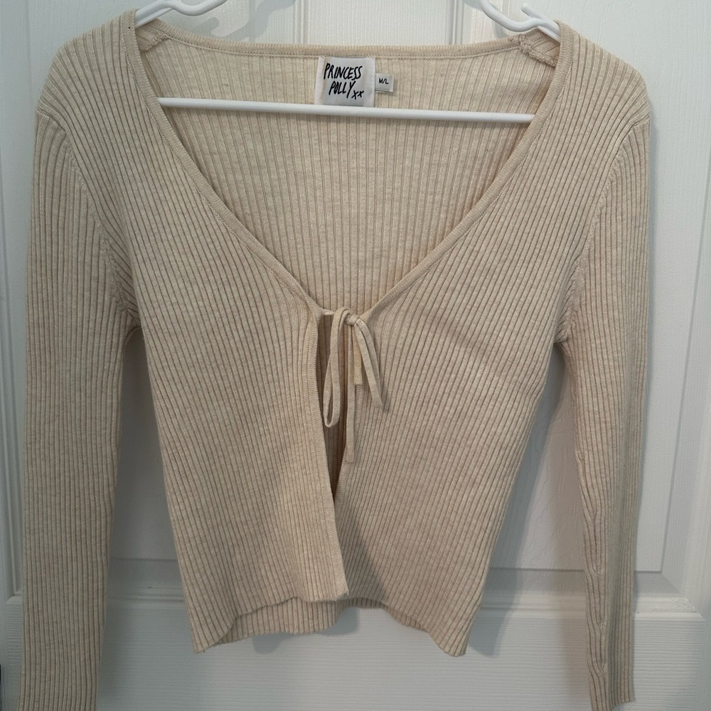 Princess Polly Cream Ribbed Knit Top